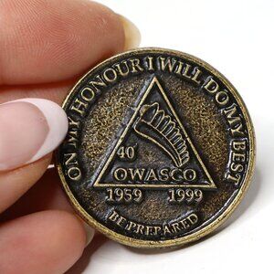 Vintage Boy Scout OWASCO 40th On My Honour Medallion Token Coin Brass Tone